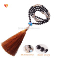 Sundysh mala beads, wholesale 108 natural moonstone black agate mala bead necklace ,mala beaded tassel necklace